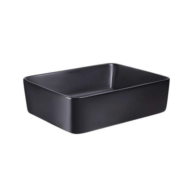 Комплект Qtap Tern: Раковина накладная прямоугольная 480х370х135 мм Matt Black + Донный клапан PU03 SD00053424 фото