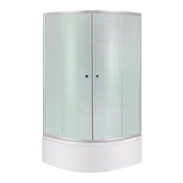 Душова кабіна Latwa SC90x90.SAT.HIGH.FR полукругла, скло Frost 4 мм + Душовий піддон KAPIELKA ST90x90x41, з панеллю Lidz SD00050783 фото