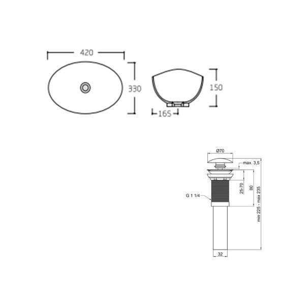 Комплект Qtap Dove: Раковина накладная овальная 415x340x140 мм White + Донный клапан PU02 SD00053432 фото