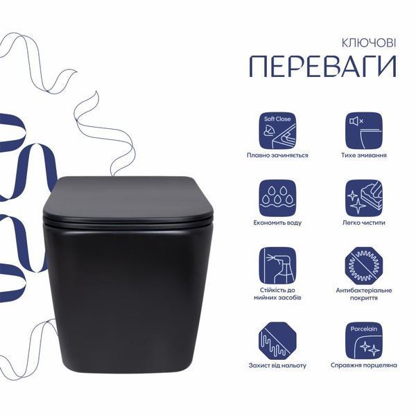 Унитаз подвесной Qtap Tern New Ultra Quiet с сиденьем с сиденьем Soft-Close MATT BLACK QT17332303ASMB SD00052572 фото