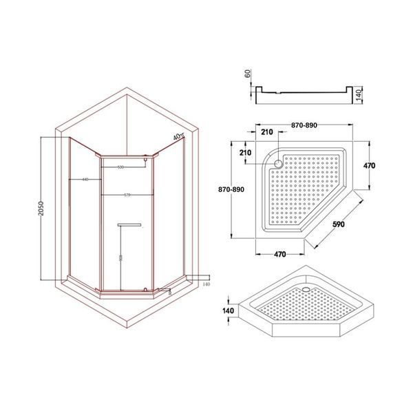 Душевая кабина Lidz Dozorca SC90x90.CRM.LOW.TR, пятиугольная, низкий поддон, стекло прозрачное 6 мм SD00039823 фото