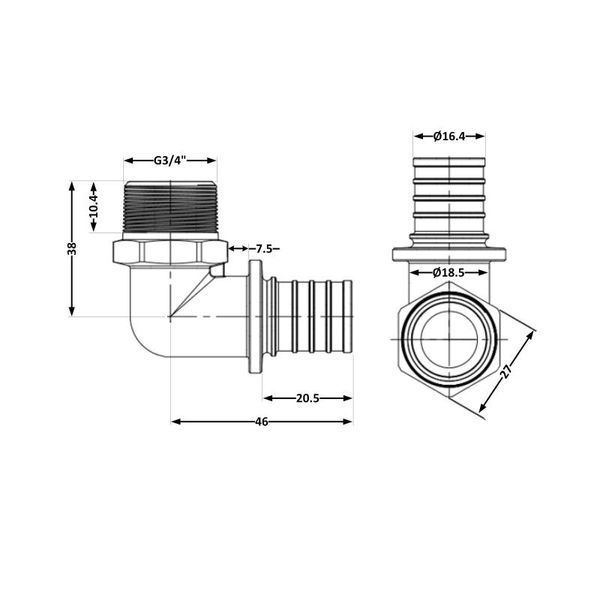 Кут натяжний Icma №1036 d20х2,8-3/4"З 851036AEGW05 SD00053884 фото